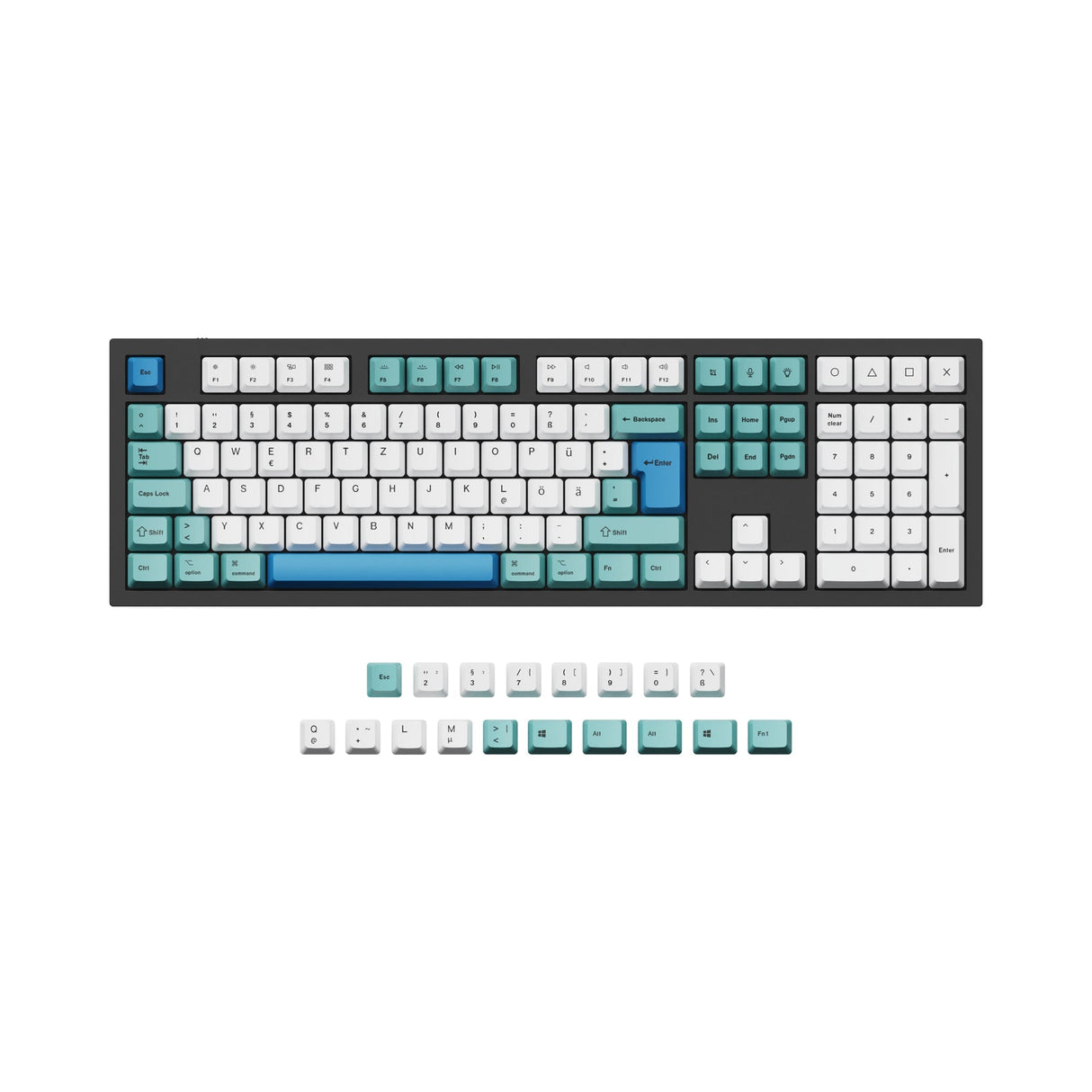 ISO & ANSI Q3 & Q4 & Q4 Pro & Q6 & Q6 Pro & V3 & V4 & V6 & K8 & K8 Pro OEM Dye-Sub PBT Keycap Set - Iceberg