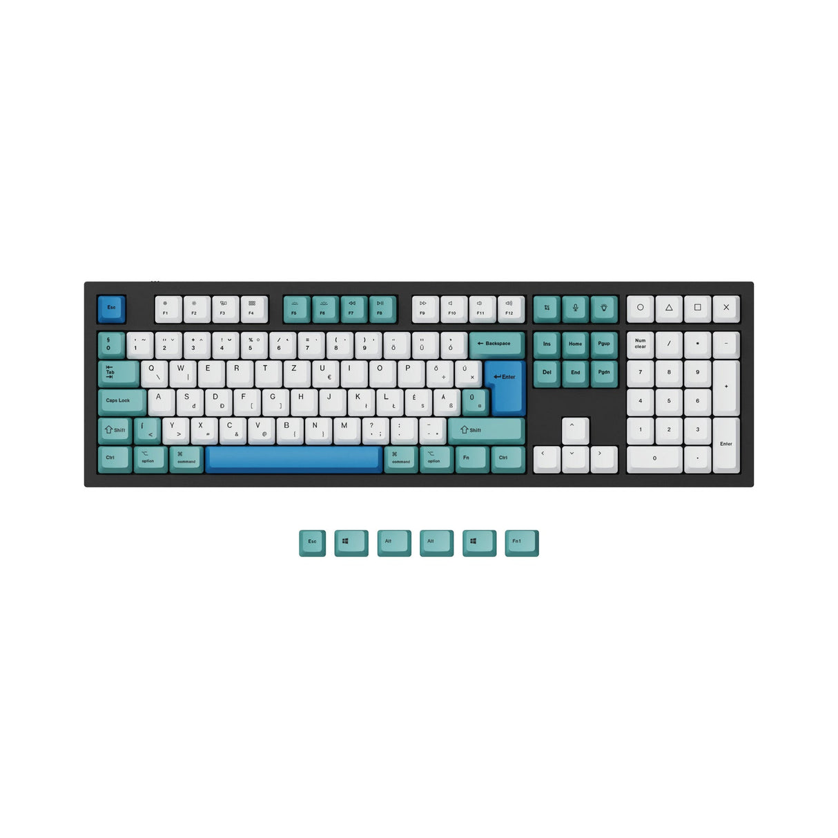 ISO & ANSI Q3 & Q4 & Q4 Pro & Q6 & Q6 Pro & V3 & V4 & V6 & K8 & K8 Pro OEM Dye-Sub PBT Keycap Set - Iceberg