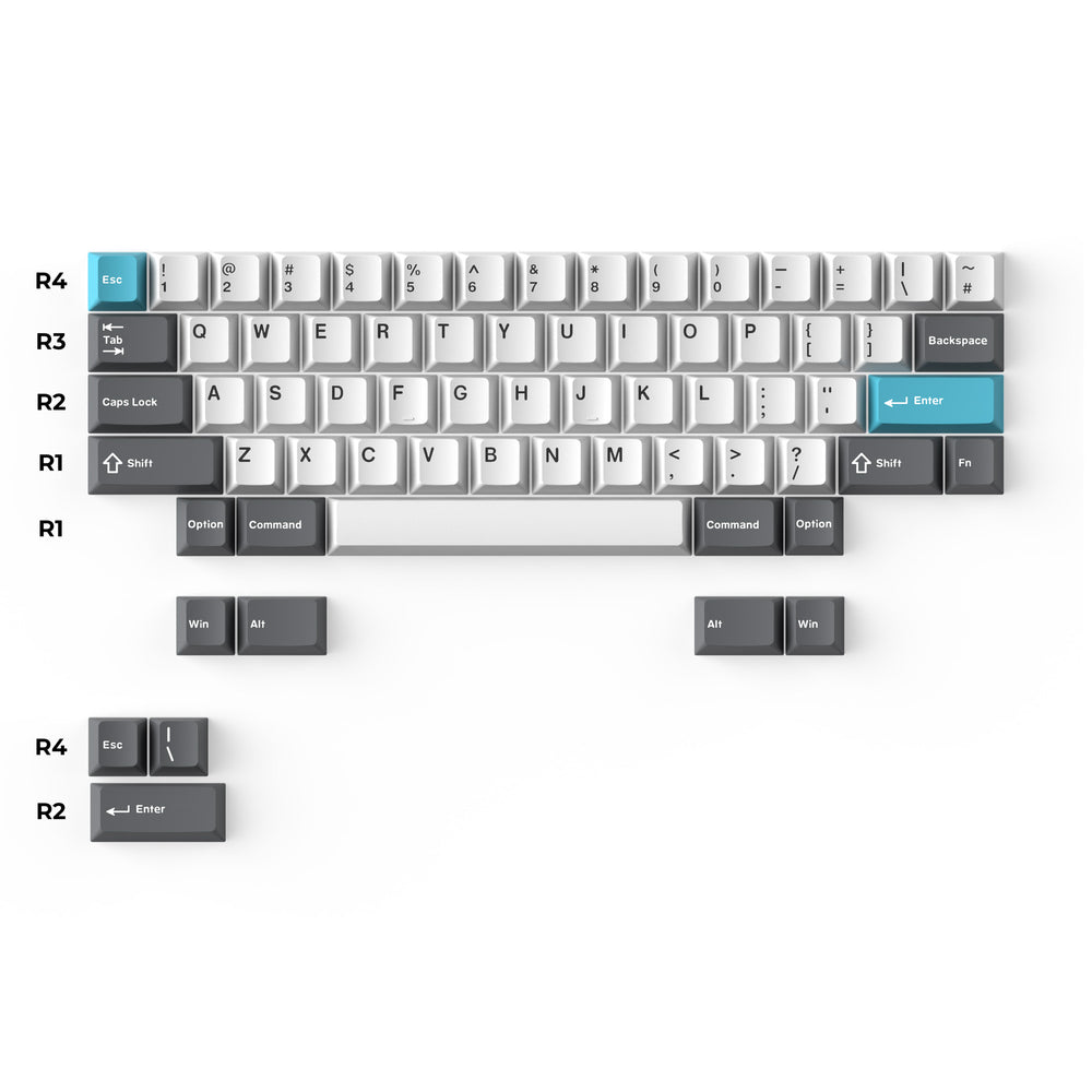 Cherry Profile Double - Shot PBT volledige set keycaps - grijs, wit en blauw