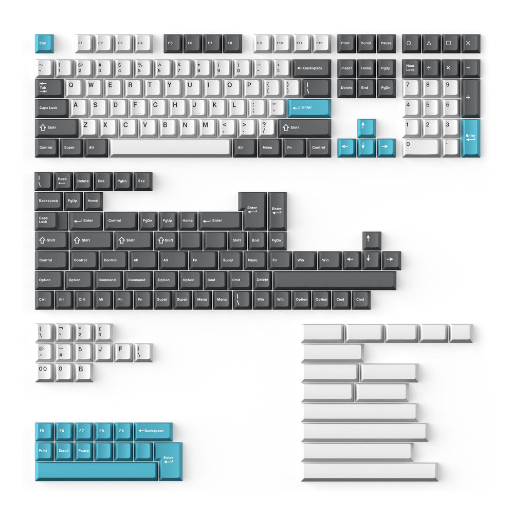 Cherry Profile Double - Shot PBT volledige set keycaps - grijs, wit en blauw