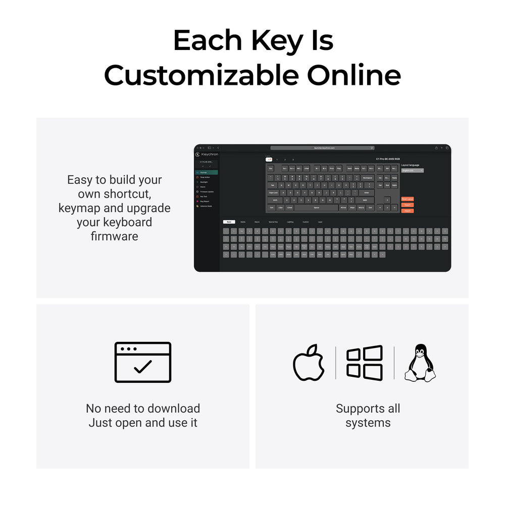 Keychron C1 Pro 8K QMK Wired Custom Mechanical Keyboard (US ANSI Layout)