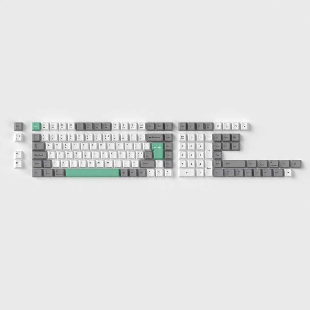 ISO Cherry Profile Dye-Sub PBT Full Set Keycap Set - Gray White Mint