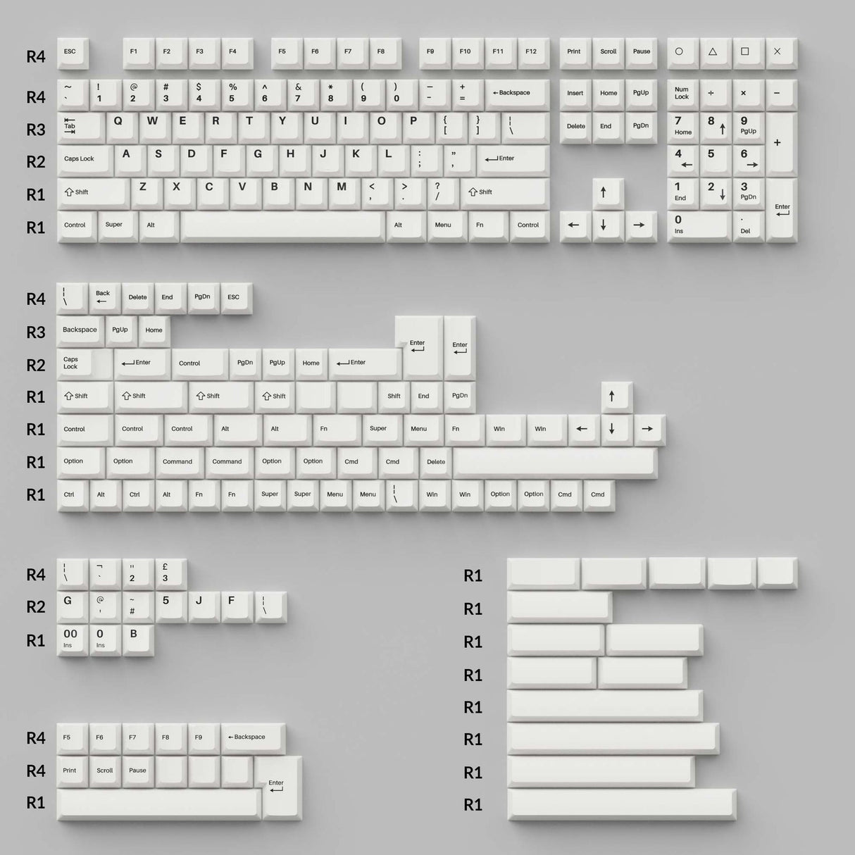 Cherry Profile Double - Shot PBT volledige set keycaps - zwart op wit - strik