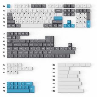 Cherry Profile Double - Shot PBT volledige set keycaps - grijs, wit en blauw