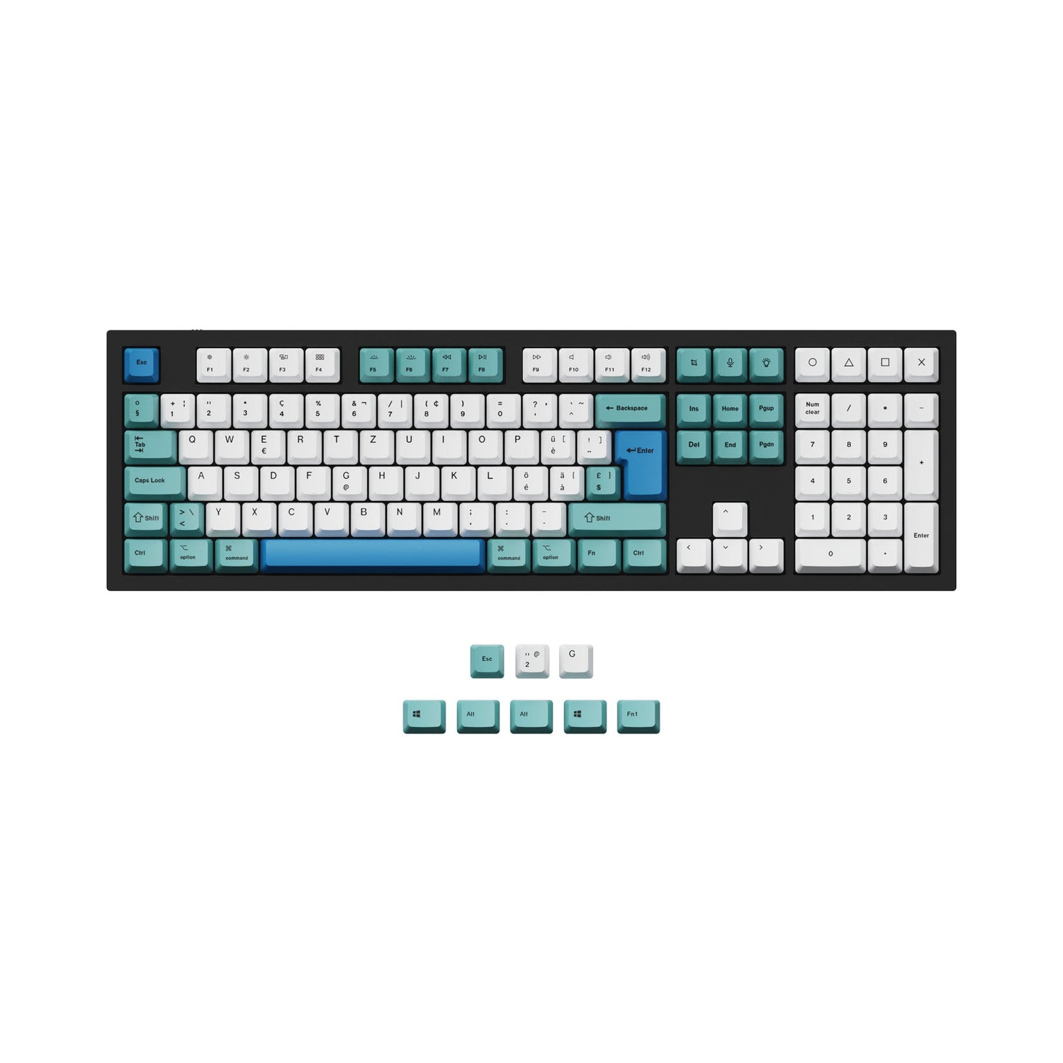 ISO & ANSI Q3 & Q4 & Q4 Pro & Q6 & Q6 Pro & V3 & V4 & V6 & K8 & K8 Pro OEM Dye-Sub PBT Keycap Set - Iceberg
