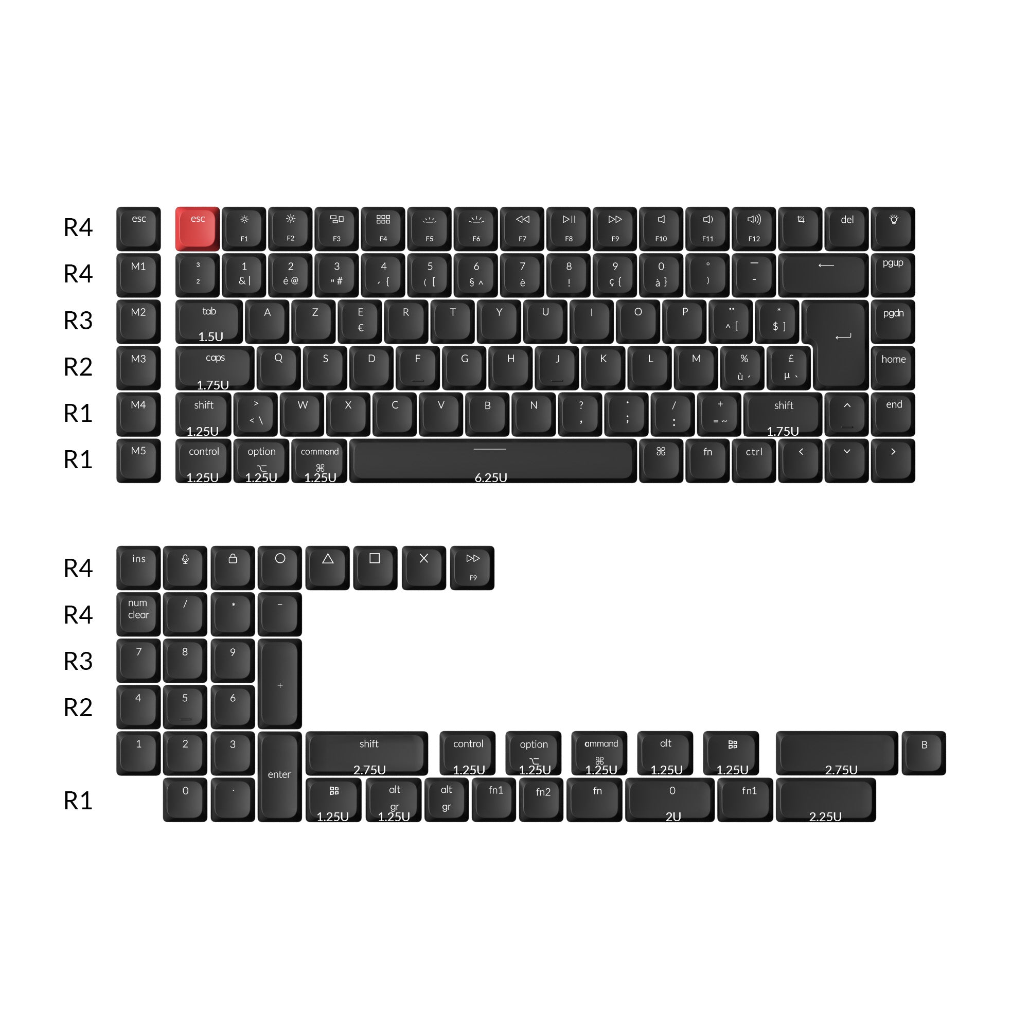 ISO Low Profile Shine-Through ABS LSA Full Set Keycap Set - Black