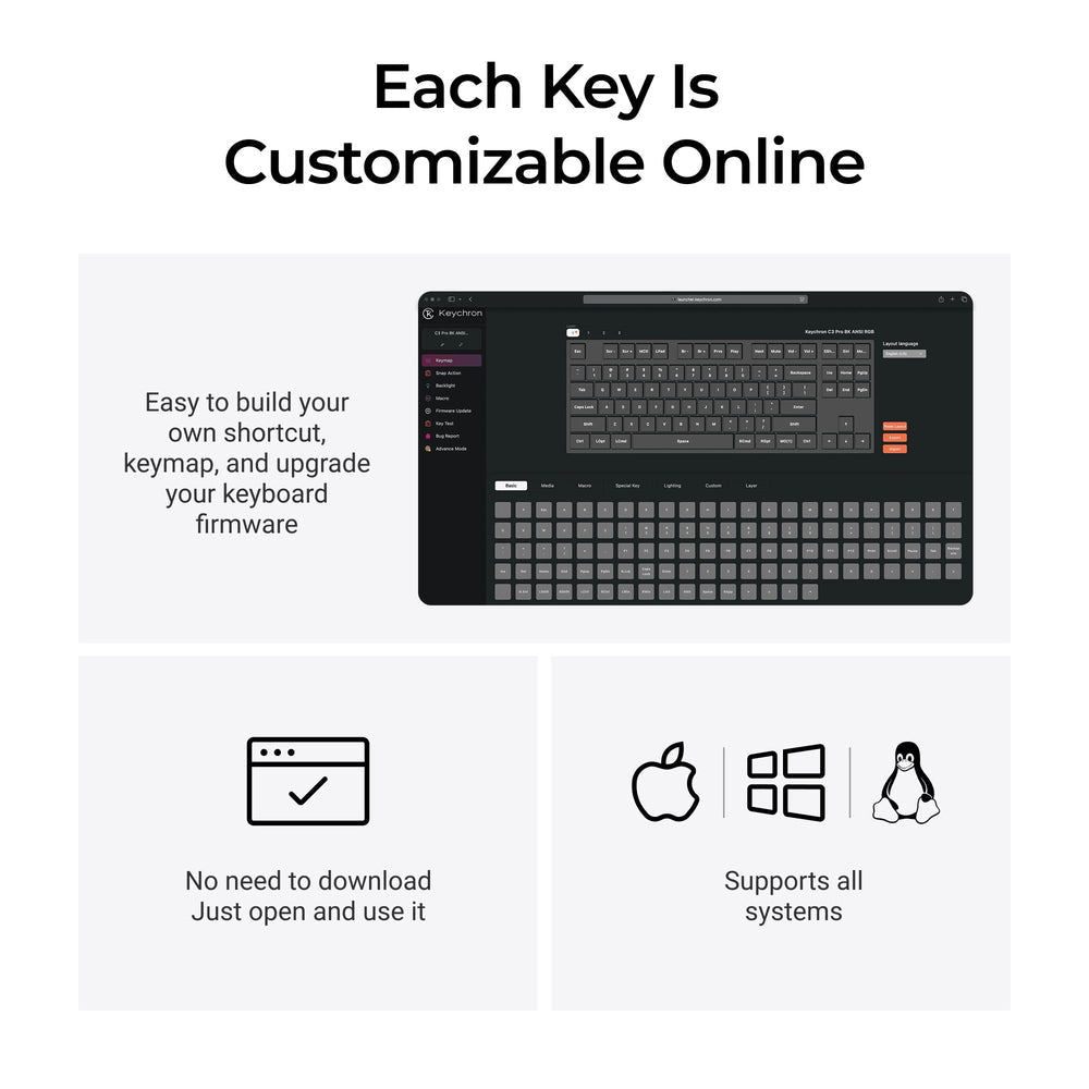 Keychron C3 Pro 8K QMK Bedraad Aangepast Mechanisch Toetsenbord (VS ANSI Indeling)