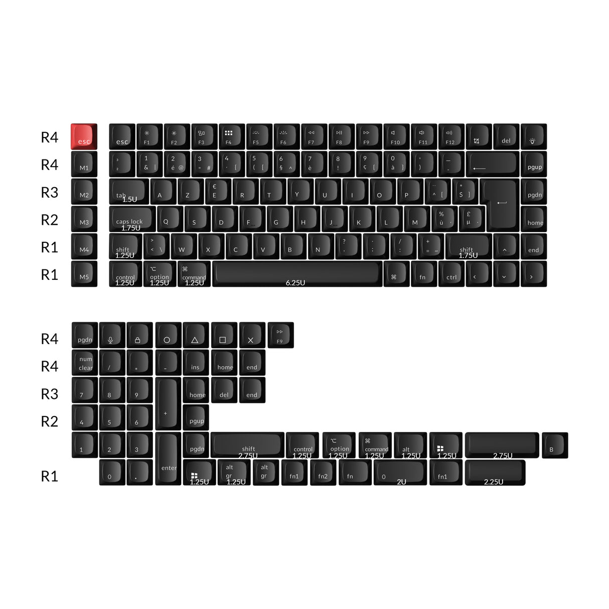 ISO Shine-Through ABS OSA Volledige Set Toetsenbordset