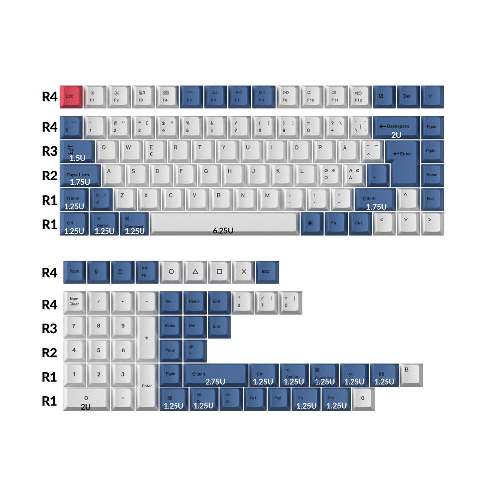 ISO Cherry Profile Dye-Sub PBT Full Set Keycap Set - Modern Blue