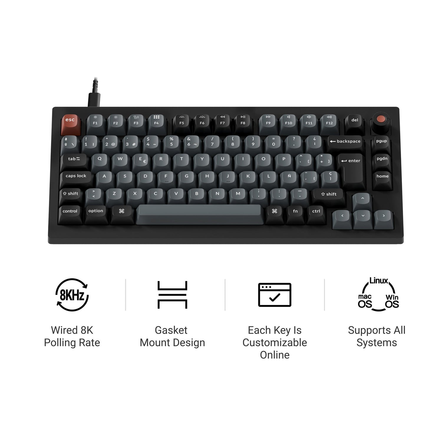 Keychron V1 8K QMK Bedraad Aangepast Mechanisch Toetsenbord (US ANSI-indeling)