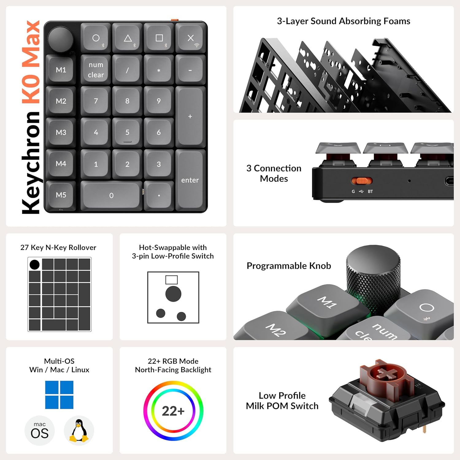 Keychron K0 Max QMK Draadloos Aangepast Cijfer Toetsenbord