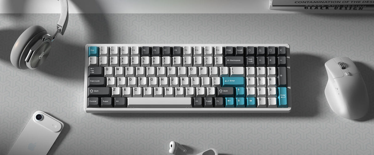 Cherry Profile Double - Shot PBT volledige set keycaps - grijs, wit en blauw