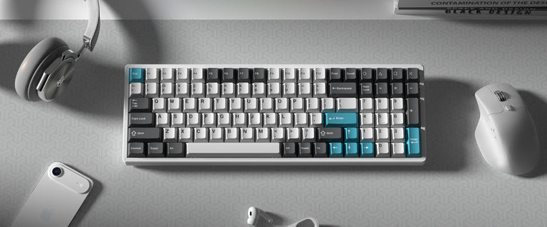 Cherry Profile Double - Shot PBT Full Set Keycaps - Grey, White, and Blue