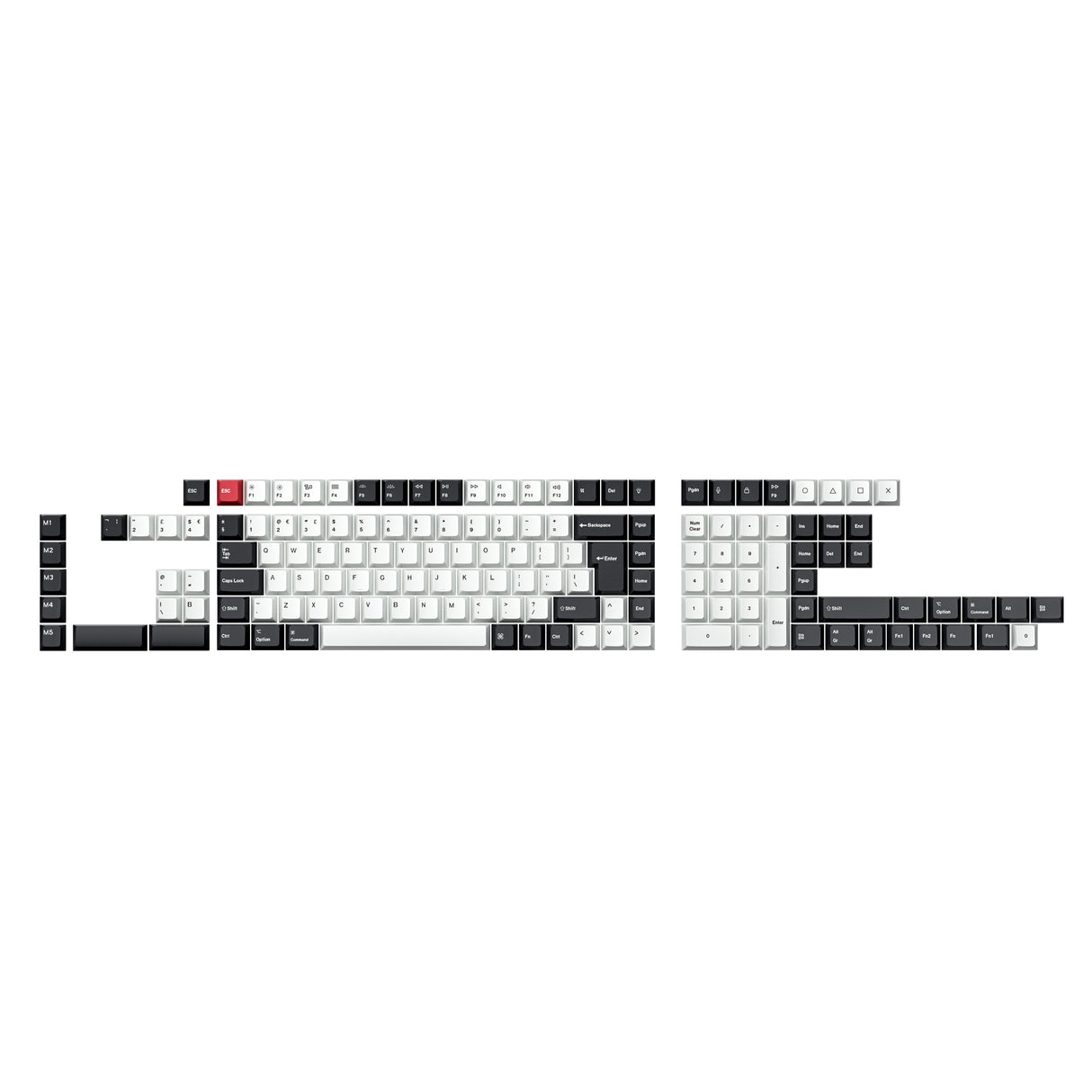 ISO Cherry Profile Dye-Sub PBT Full Set Keycap Set - Black White