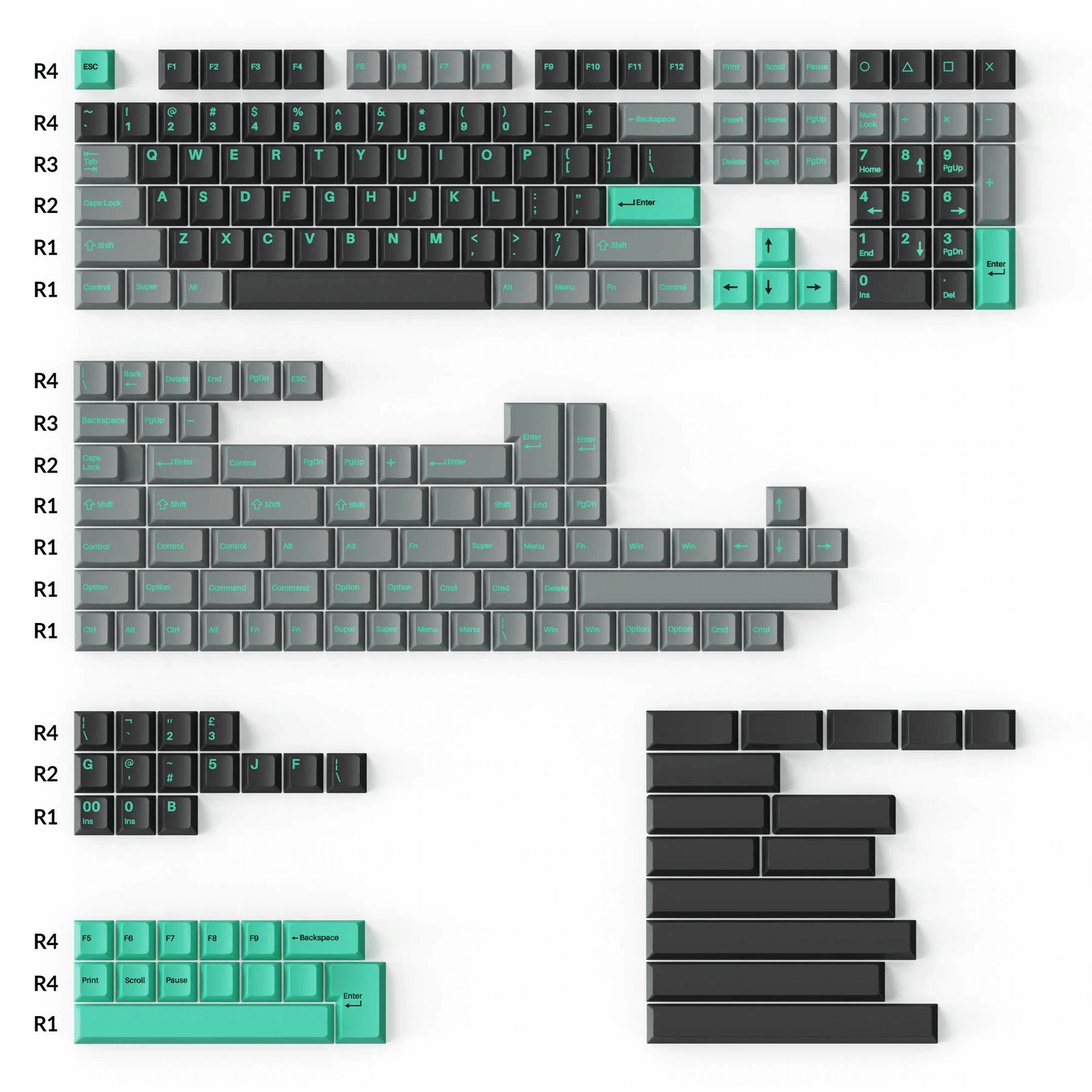 Cherry Profile Double - Shot PBT Full Set Keycaps - Hacker Mint