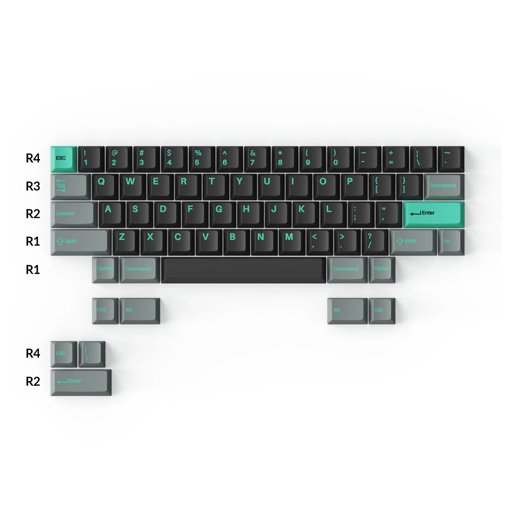 Double-Shot PBT kersenprofiel volledige set keycaps - Hacker Mint