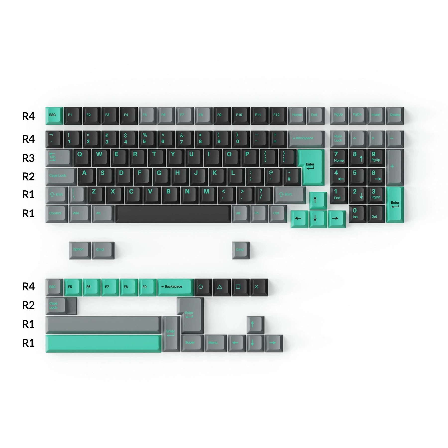 Double-Shot PBT kersenprofiel volledige set keycaps - Hacker Mint