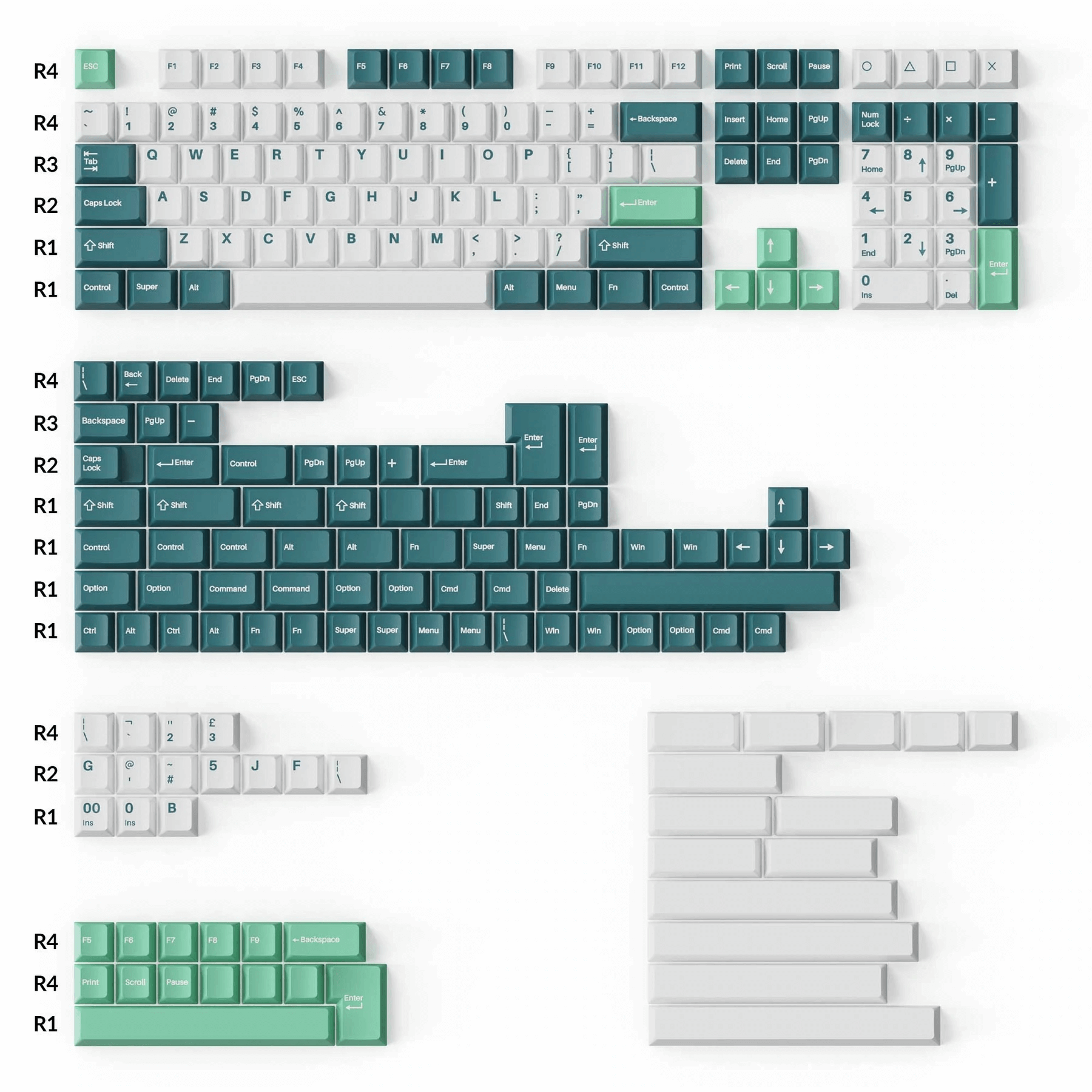 Double-Shot PBT Kersenprofiel Volledige set keycaps - Wit Mint