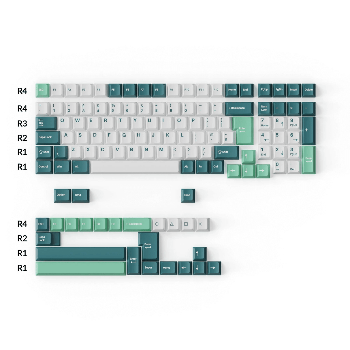 Cherry Profile Double - Shot PBT volledige set keycaps - witte munt