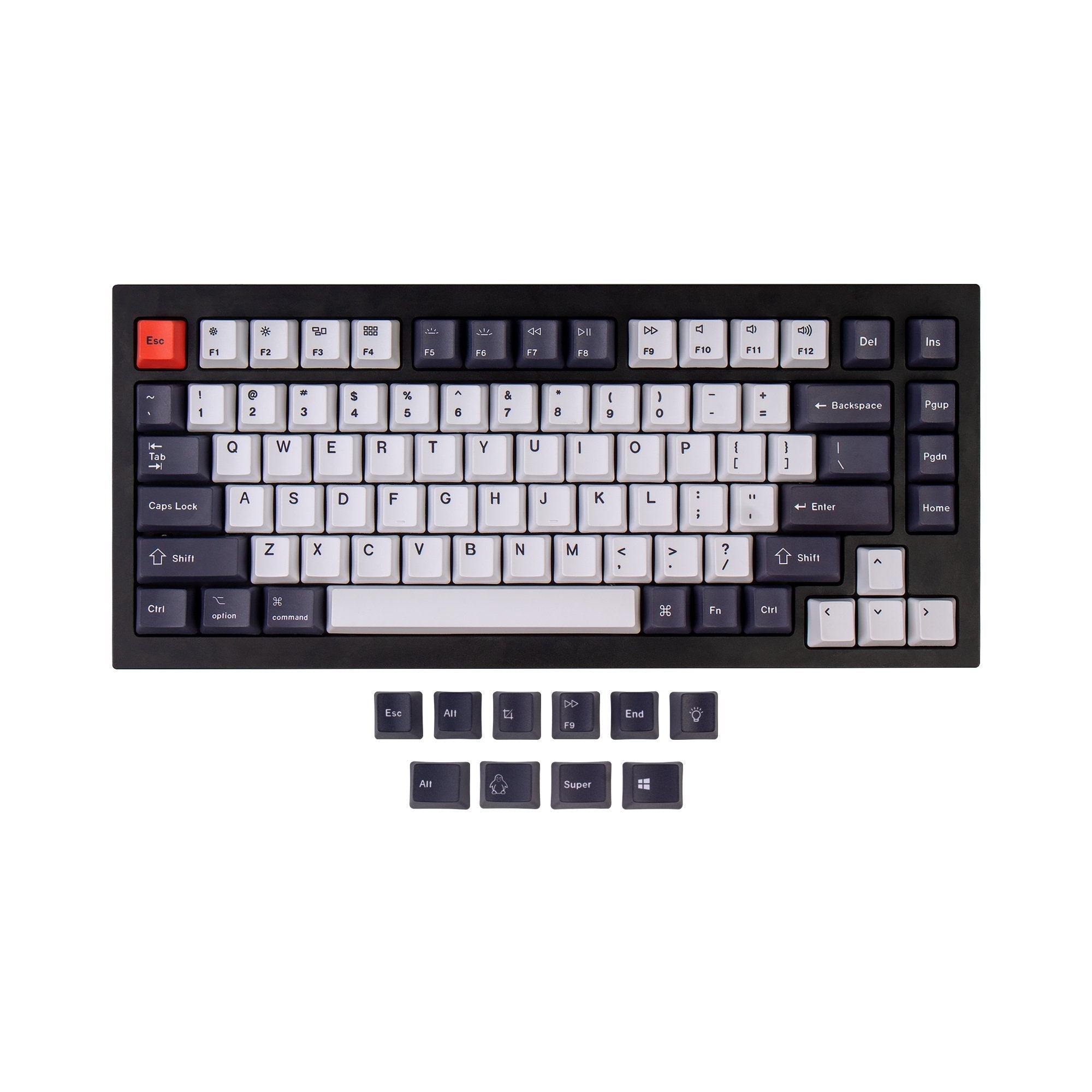 OEM Dye-Sub PBT Keycap Set - Blauwachtig zwart en wit